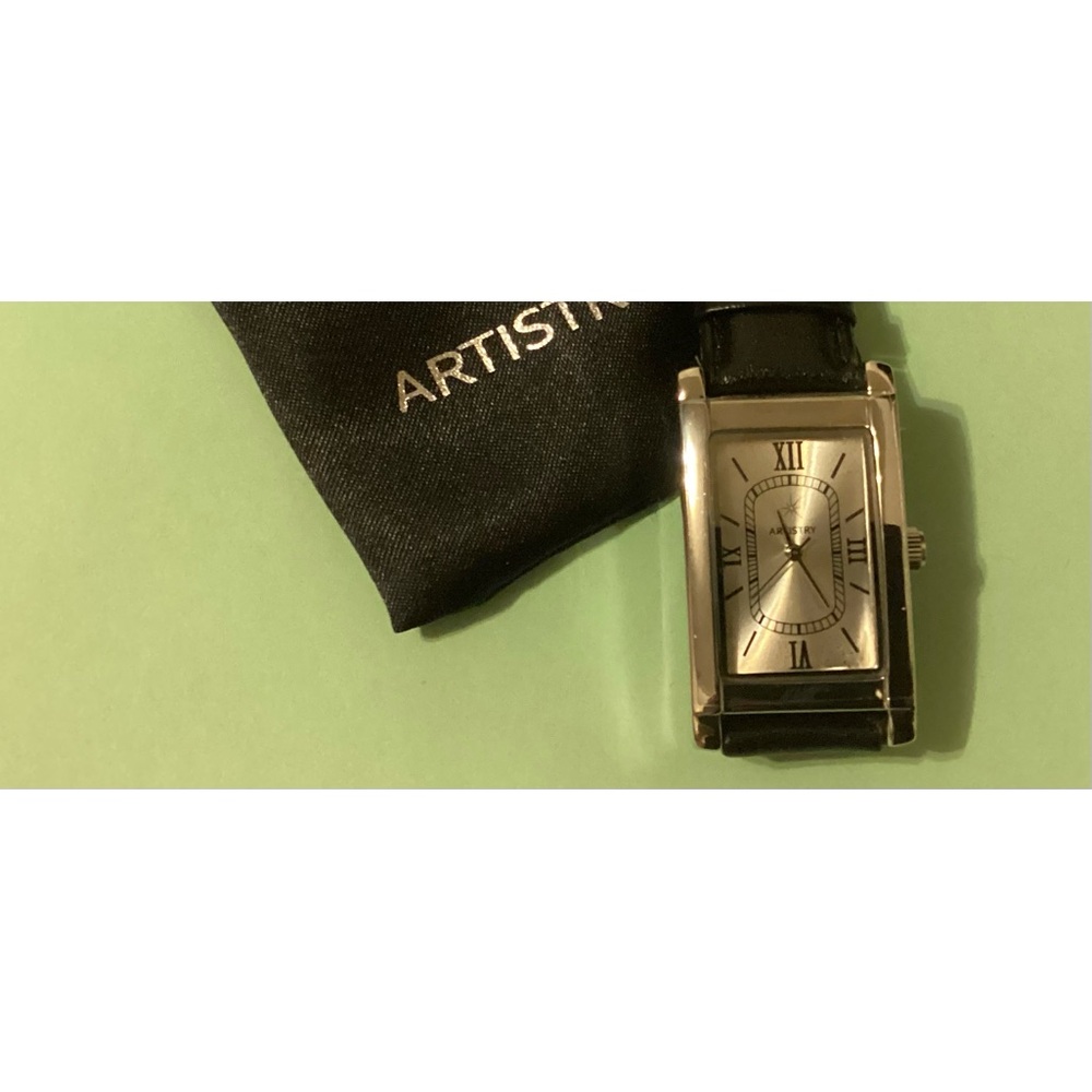 Vintage Artistry Watch NWT Silver Rectangular Watch w. Black Band needs battery - Picture 2 of 15